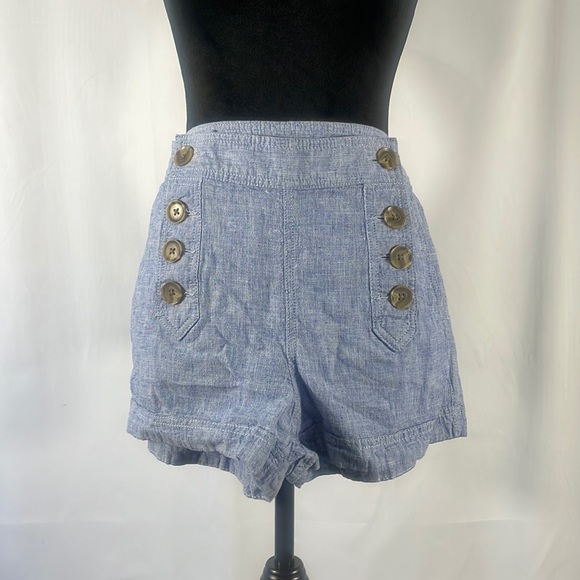 Express Pants - Express sailor shorts,light blue,Linen cotton blend, front buttons, size 4